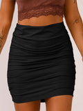 Nukty New Women Ruched Sexy Solid Wrapped Casual High Waist Mini Skirt