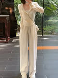 Nukty Y2K Casual 2 Piece Set Tracksuit Women Hooded Zip Up Slim Coat + High Waist Wide Leg Pants Autumn Korean Fashion Solid Outfits