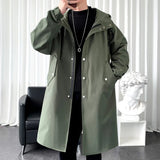 Nukty New Autumn Men's Jacket Trench Coats Pie Over Solid Color Hooded Men's Fashion Handsome Leisure Long Jacket Trench Coats