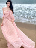Nukty Summer Pink Elegant Pleated High Waist Split Long Dress Women Fashion Backless Halter Strapless Fairy Dress Female 2024 Vestido
