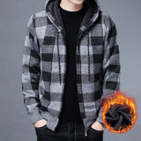 Nukty Men Sweater Jacket Fashion Winter Coat Fleece Hoodies High Quality Luxury Checkered Hooded Knit Cardigan Male Outer Wear