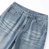 Nukty Spring Summer New Jeans Male Casual Wide Leg Wash Fashion Baggy Denim Trousers Straight Leg Vintage Solid Color Pants