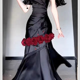 Nukty DRESS TO IMPRESS White Moonlight And Black Lotus Satin High Set Dress Fish Tail Dress Lolita Day Dream Small Evening Dress Women Party Dress