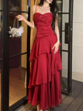 Nukty Fashion Elegant Ruffles Spaghetti Strap Women's Dresses Slim Wasit Wedding Graduation Party Vacation Tiered Midi Dress Summer