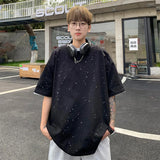 Nukty 5 Colors Men's Glitter Tee Shirts Women Short Sleeve Oversized Chic Summer All-match T-Shirts Men Korean Daily Loose Tops