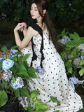 Nukty Summer Dot Spaghetti Strap Womens Dresses French Style Sleeveless Ruffles Strap Birthday Party Dress A-line Vestidos New Outfits