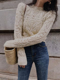 Nukty Pullovers Women Classic Hollow Out Spring Gentle Cozy Casual Office Lady Popular Temperament French Style Knitwear Vintage Daily