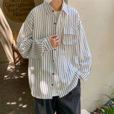 Nukty Autumn New Striped Shirt Handsome Long Sleeve Pocket Design Men's Clothing Button Loose Streetwear Casual Korean 2024 Autumn