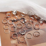 Nukty 22PCS/Set Vintage Silver Color Metal Infinity Heart Cross Rings for Women Female Geometric Twist Metal Ring Set Fashion Jewelry