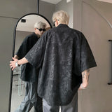 Nukty Harajuku Blouses Men Bamboo Leaf Print Shirt Streetwear Button Up Short Sleeve Shirts Chinese Style Tops Unisex Cool Summer