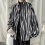 Nukty Men's Long Sleeve Striped Shirts Spring New Korean Button Up Shirt Unisex Fashion Casual Oversize Blouse Printed Clothing