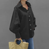 Nukty Stylish Women Long Shirt Spring New Fashion White and Black Blouse Modern Lady Loose Long Sleeve Shirts