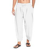 Nukty Summer Mens Harem Pants Men Linen Lightweight Streetwear Solid Color Cotton Trousers Beach Track Pants Breathable Pants for Men