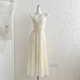 Nukty Summer Vintage Casual Fashion Elegant Sleeveless Long Dress Women V-Neck Corset Plain Folds A-Line Clothes Evening Dresses