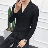 Nukty Men Clothing  High Quality Spring Long-Sleeved Shirts/Male V-neck Slim Fit Casual Business Dress Shirts Plus Size S-4XL