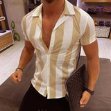 Nukty Men's Shirts Holiday Hawaiian Beach Shirts Striped Print Tops Business Casual Cropped Oversized T-Shirts 5XL Designer Clothing