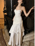 Nukty Elegant Ruffles Spaghetti Women Long Dresses Fashion Strap Sleeveless Princess Party Dress Summer Slim Waist Casual Vestidos New