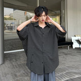 Nukty Fashion Plaid Batwing Blouse Men 3/4 Sleeves Elegant Shirt Button Decor Women Tops Oversized Casual Streetwear Party Shirts