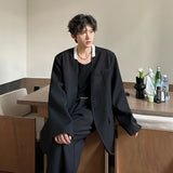 Nukty Black/White Men Blazer Collarless Contrast Color Streetwear One Button Long Sleeve Fashion Men Casual Suit Jacket 3XL-M