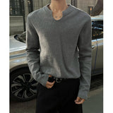 Nukty Mens Slim Fit Long Sleeve V-Neck T-Shirt Solid Color Spring  Casual Basic Top  Plain Tee Shirt Breathable Comfort Stretch Soft