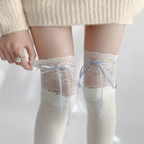 Nukty Socks Woman Autumn/Winter Solid Color Thigh High Lace Cute Lolita Thick Warm Stockings Black White Long Leg Socks for Women