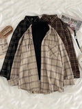 Vintage Women Plaid Shirts Autumn Long Sleeve Oversize Button Up Tops Korean Loose Casual Fall Outwear Femme Shirts