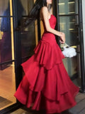 Nukty Fashion Elegant Ruffles Spaghetti Strap Women's Dresses Slim Wasit Wedding Graduation Party Vacation Tiered Midi Dress Summer