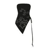 Nukty Star-shaped Rhinestone Slit Crop Top Asymmetric Drawstring Lace-up Strapless Tube Tops for Women y2k Aesthetic Summer Tee