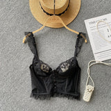 Nukty French Chic Sexy Woman Sleeveless Skinny Backless Female Corset Camis Lace Sheer Spaghetti Strap Hotsweet Tank Tops