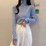 Nukty Women's Striped Turtleneck Sweater Autumn and Winter Knit Sweater Women's Long Sleeve Striped Sweater Turtleneck Sweater