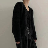 Nukty Men Sweaters Solid Color Plush V Neck Long Sleeve Casual Cardigan Men Streetwear Fashion Leisure Knitted Outerwear