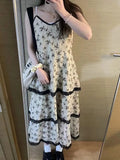 Nukty Beach Vacation Print Sundress Fashion A-Line Dress Y2K Streetwear Classical Beige Spaghetti Strap Dress Sleeveless Temperament