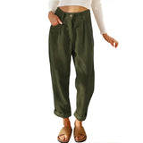 Nukty Autumn and Winter New Women's High waist Casual Pants Europe and America Solid Corduroy Loose Straight Pants Women