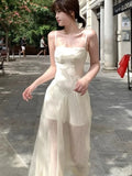 Nukty Elegant Floral Fairy Dress Women Casual Sweet Y2k Clothing Sexy Strap Dress Even Party One Piece Dress Korean Chic Sleeveless