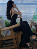 Nukty Sexy Black Backless Mermaid Dresses for Women Elegant Slash Neck Sleeveless Bodycon Evening Party Dress Summer Slim Vestidos New