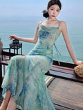 Nukty Summer Spring Mermaid Dress for Women Elegant Spaghetti Strap Princess Bodycon Evening Dresses Slim Waist Lace-up Vestidos Robe