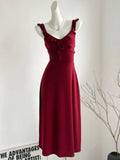 Nukty Sexy Korean Chic Ruffles Midi Dress Red Elegant Lace-up Backless Slim Wasit Flying Sleeves Women's Dress Basics Office Lady New