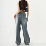 Nukty Women's Trendy Straight Jeans with Ripped Knees Women's Fashionable and Comfortable High Waist Casual Jeans Loose Wide Leg Pants