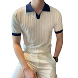 Nukty Men's Knit Short Sleeve Polo Shirt Casual Soft Supple High-end Feel Round Neck Loose-fit Top Japanese Style Solid Color