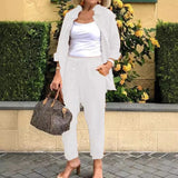Nukty Cotton Linen Set Women Spring Summer Loose Oversize Long Sleeve Shirt Long Pants 2 Piece Sets Casual Office Ladies Trousers Suit