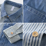 Nukty New Men's Denim Shirts Spring High Street Loose Long Sleeves Jean Tops Stripe Patchwork Designer Shirt Youth Fashion Overshirt