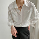 Nukty Autumn Men's Light Luxury Retro Korean Popular Shirt Leisure Long Sleeve Button-down Premium Solid Color Business Pocket Shirt