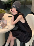 Nukty Summer Elegant Korean Solid Short Women's Dress Sweet Sleeveless O-Neck Loose-Fit Causal Office Lady Ball Gown Mini Skirt