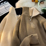 Nukty FALL OUTFITS MEN Autumn Men's Half Zipper Knitted Pullover Sweater Y2K Vintage Casual Knitwear New Stand-up Collar Loose jersey hombre