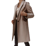Nukty Women's S-3XL Size New Autumn/winter Solid Color Lapel Mid Length Button down Woolen Coat Jacket