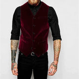 Nukty Burgundy Velvet Vest for Men Suit V Neck Single Breasted 1 Piece Casual Male Waistcoat New Fashion Coat