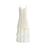 Nukty  Summer Befree Long Vintage Casual Ruffles Elegant Maxi Strap Camis Silky Beach Lace Elegant Party Dress Vestidos Sexy Women