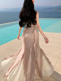 Nukty Sexy Spaghetti Strap Ruffle Slim Evening Long Dresses Elegant Fairy Beach Woman Clothing  Summer Holiday Vestidos Cocktail Robe