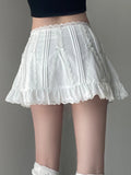 Nukty Casual Slim Solid Lace A-Line Skirt Coquette Style Bow Mid-Waisted Mini Skirts Women Summer Fashion Streetwear Lady
