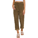 Nukty Autumn and Winter New Women's High waist Casual Pants Europe and America Solid Corduroy Loose Straight Pants Women